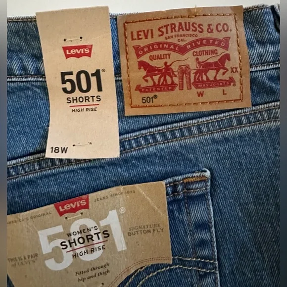 Levi's 501 Original Women's High Rise Jean Short Button Up Size 18W Blue, NEW - Picture 8 of 16